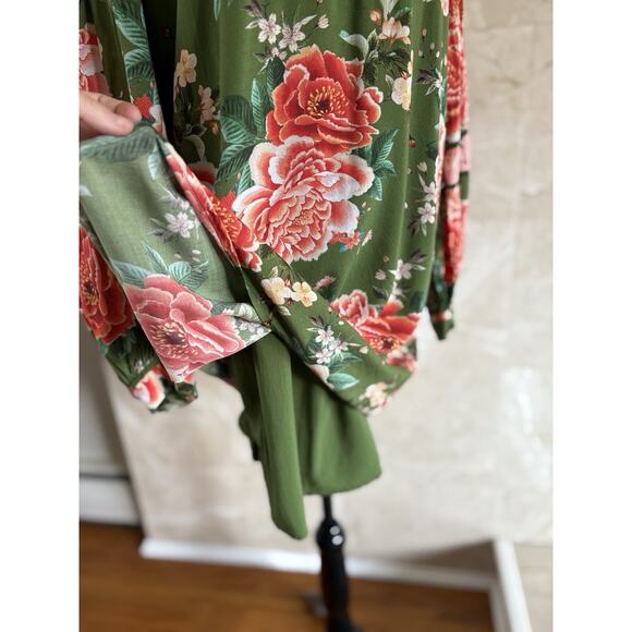 Farm Rio Elinor Tunic Dress - S Green Pink, Floral Long Sleeve Boho Twee Cottage - Picture 11 of 14